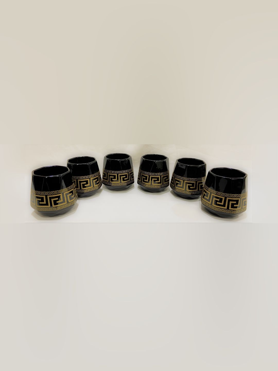 Your Local Store Black & Beige 6 Pieces Printed Ceramic Glossy Cups 150 ml