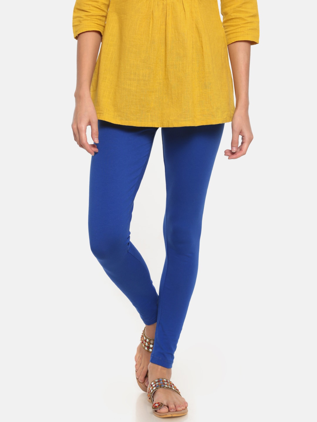 Go Colors Women Blue Solid Ankle-Length Leggings Price in India