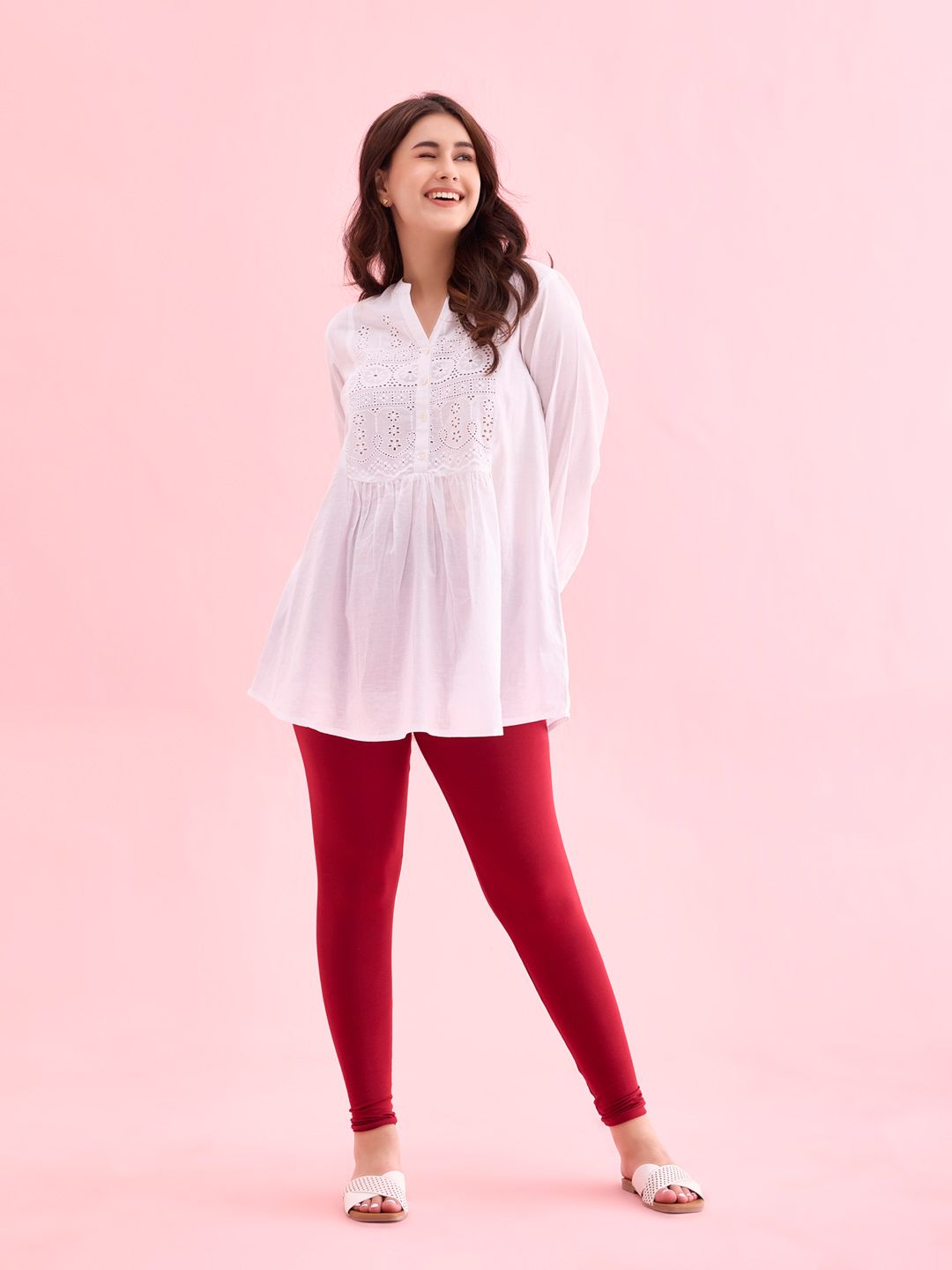 Go Colors Women Red Solid Ankle-Length Leggings