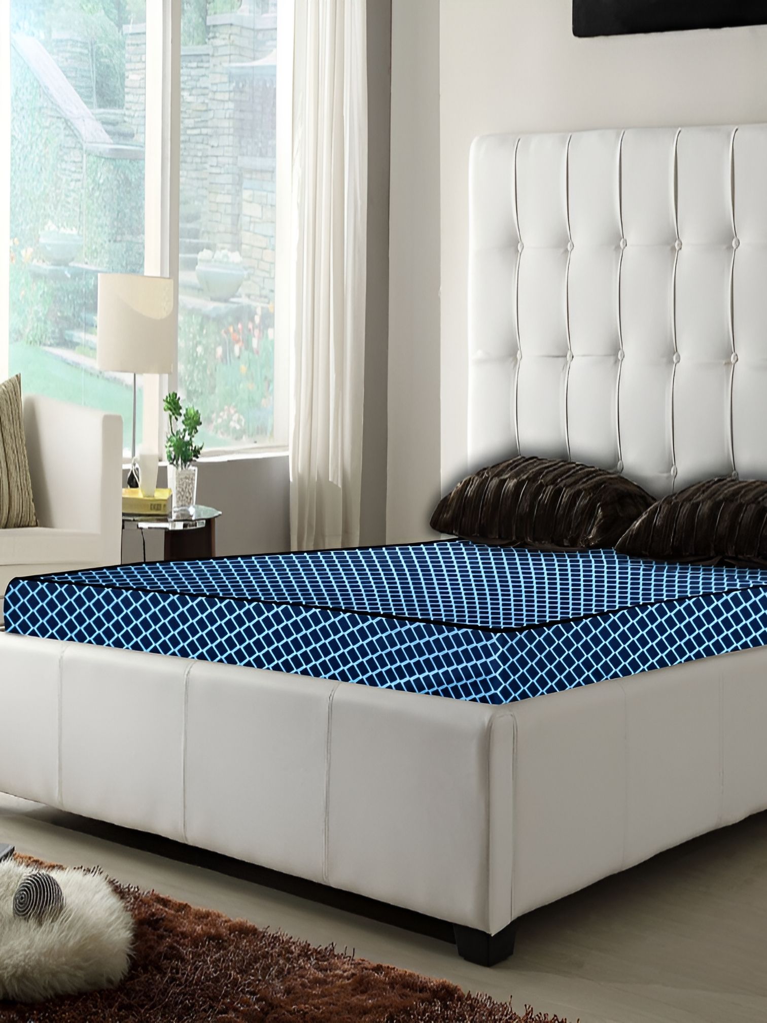 Stylista Blue Cotton Water Resistant Elastic Strap Queen Size Mattress Protector