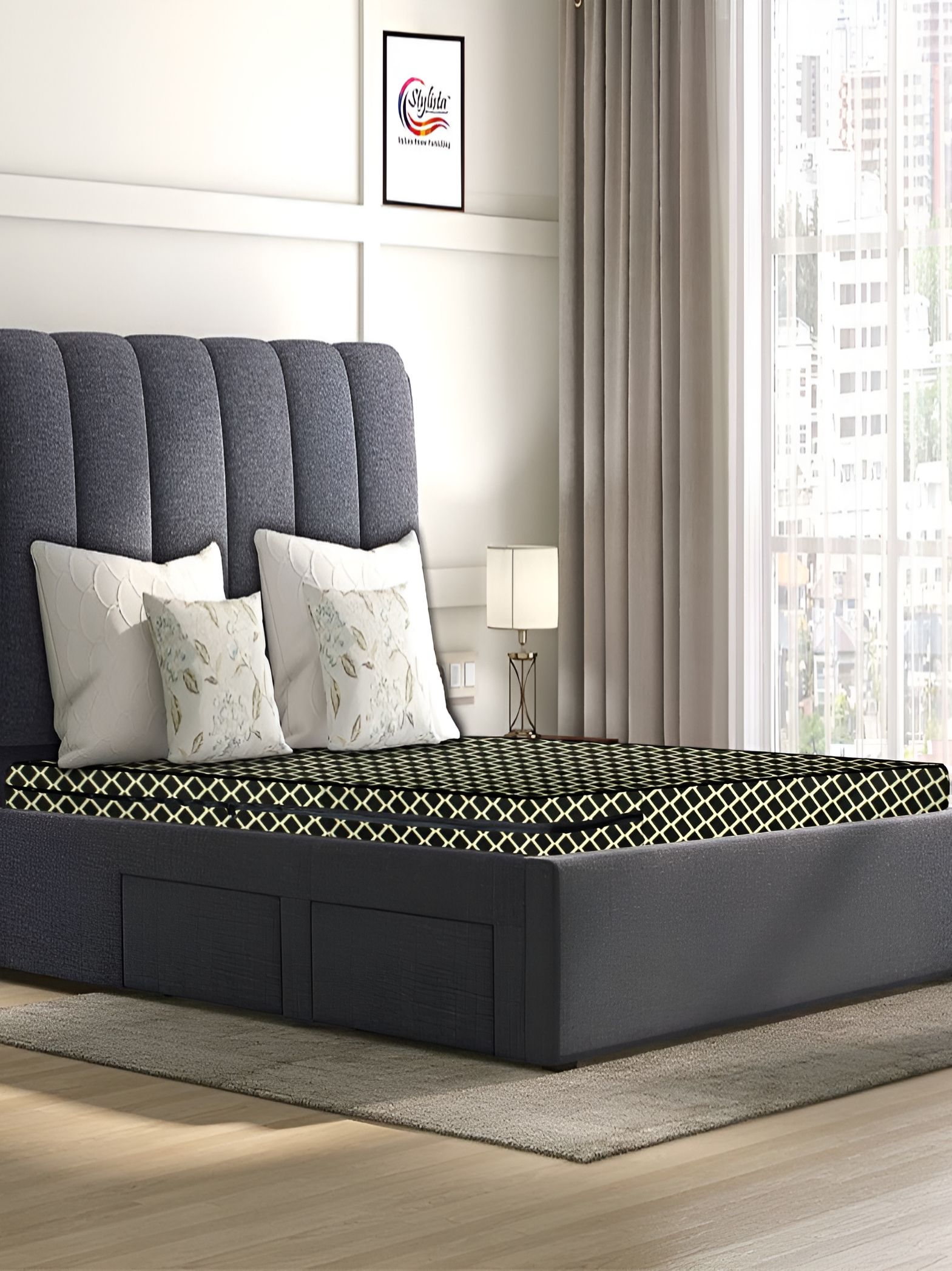 Stylista Brown & White Cotton Water Resistant Elastic Strap Queen Mattress Protector