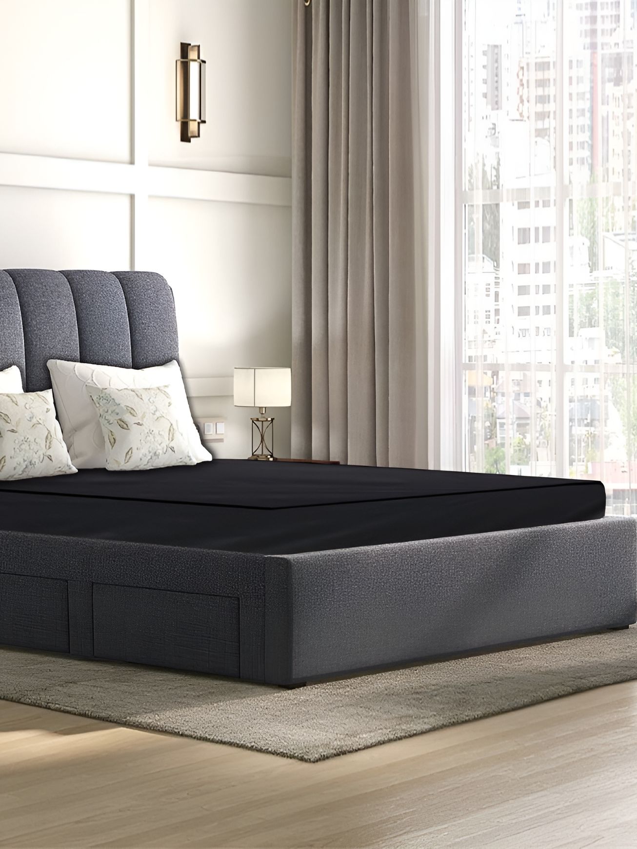 Stylista Black Cotton Water Resistant Elastic Strap Queen Size Mattress Protector