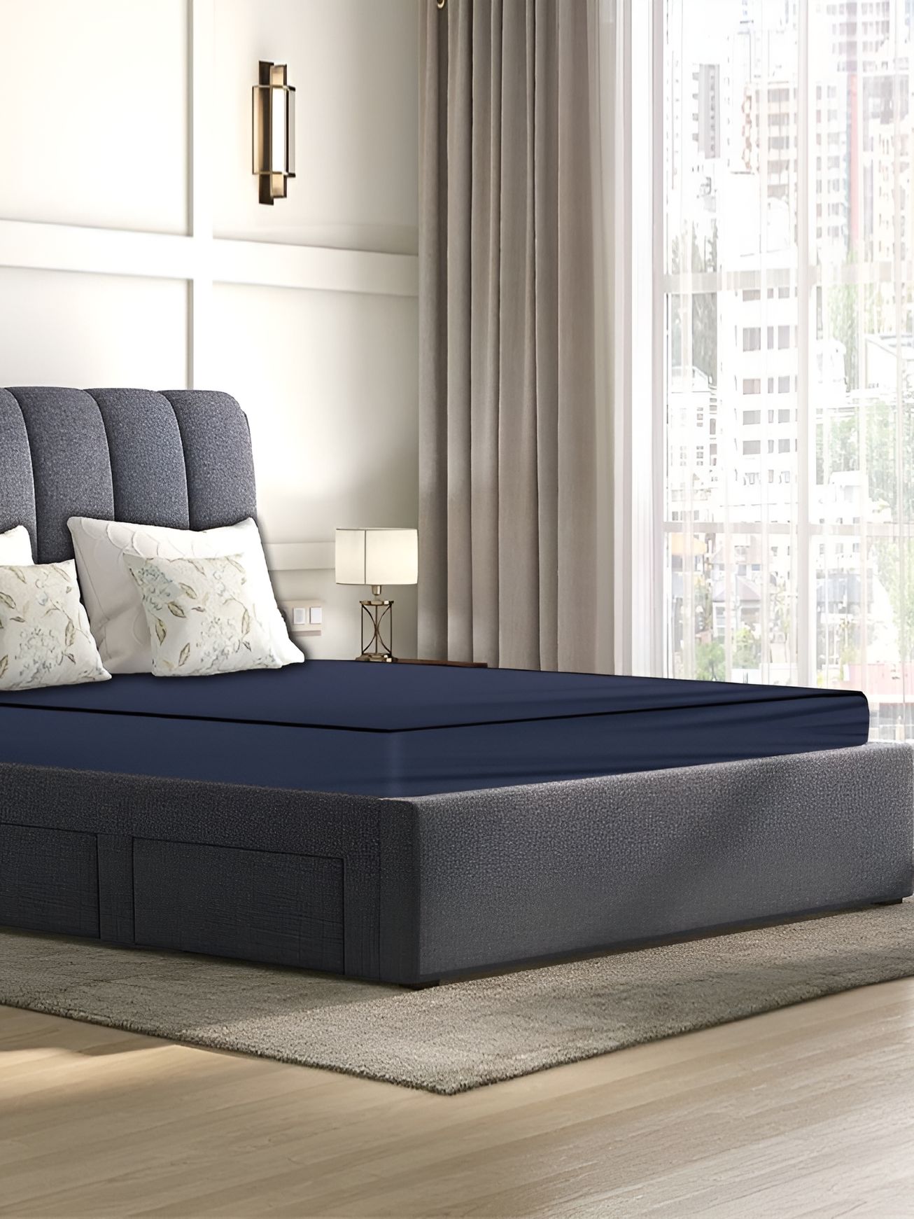Stylista Blue Cotton Water Resistant Elastic Strap Queen Mattress Protector