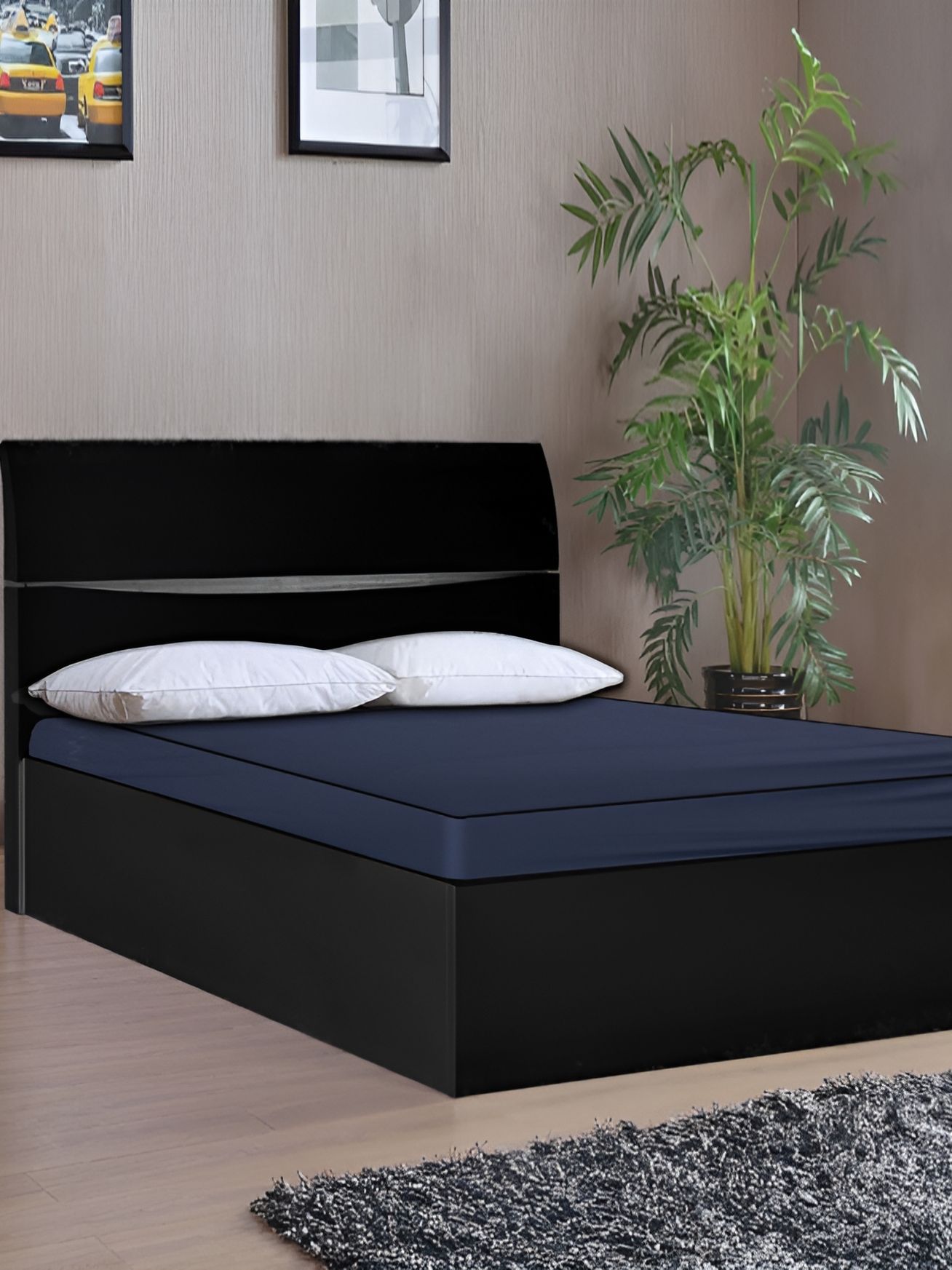 Stylista Blue Cotton Water Resistant Elastic Strap Single Mattress Protector