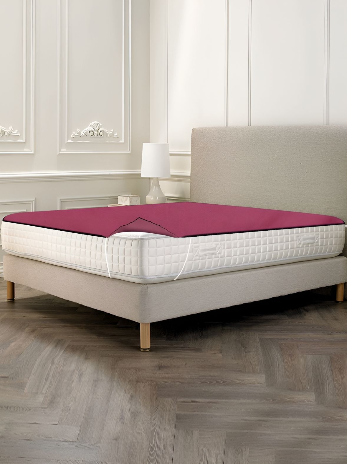 Stylista Maroon Cotton Water Resistant Elastic Strap Double Size Mattress Protector