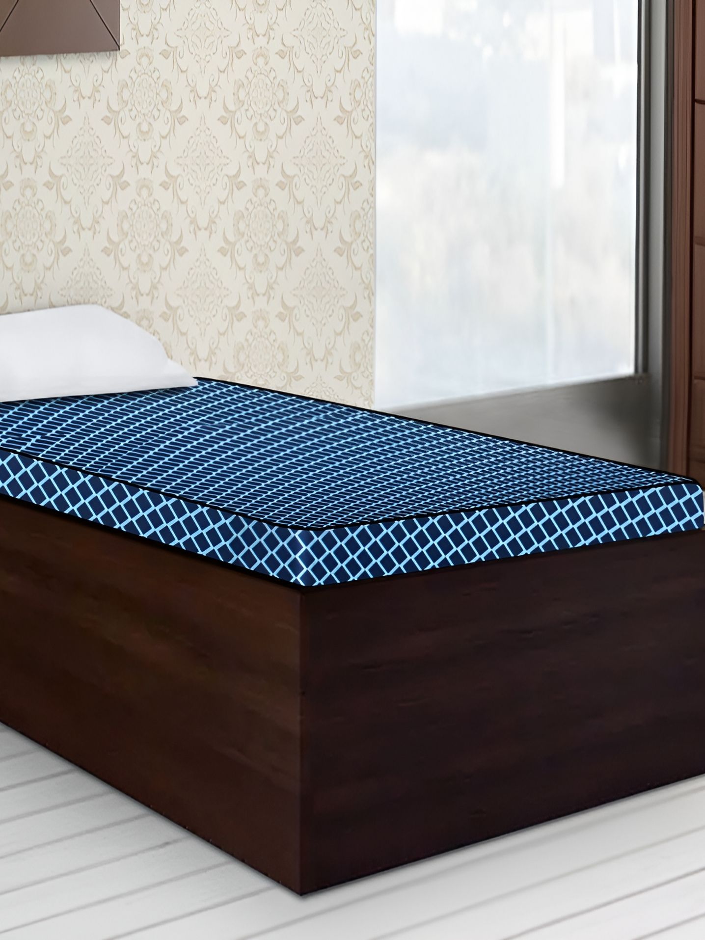 Stylista Blue Cotton Water Resistant Elastic Strap Single Size Mattress Protector