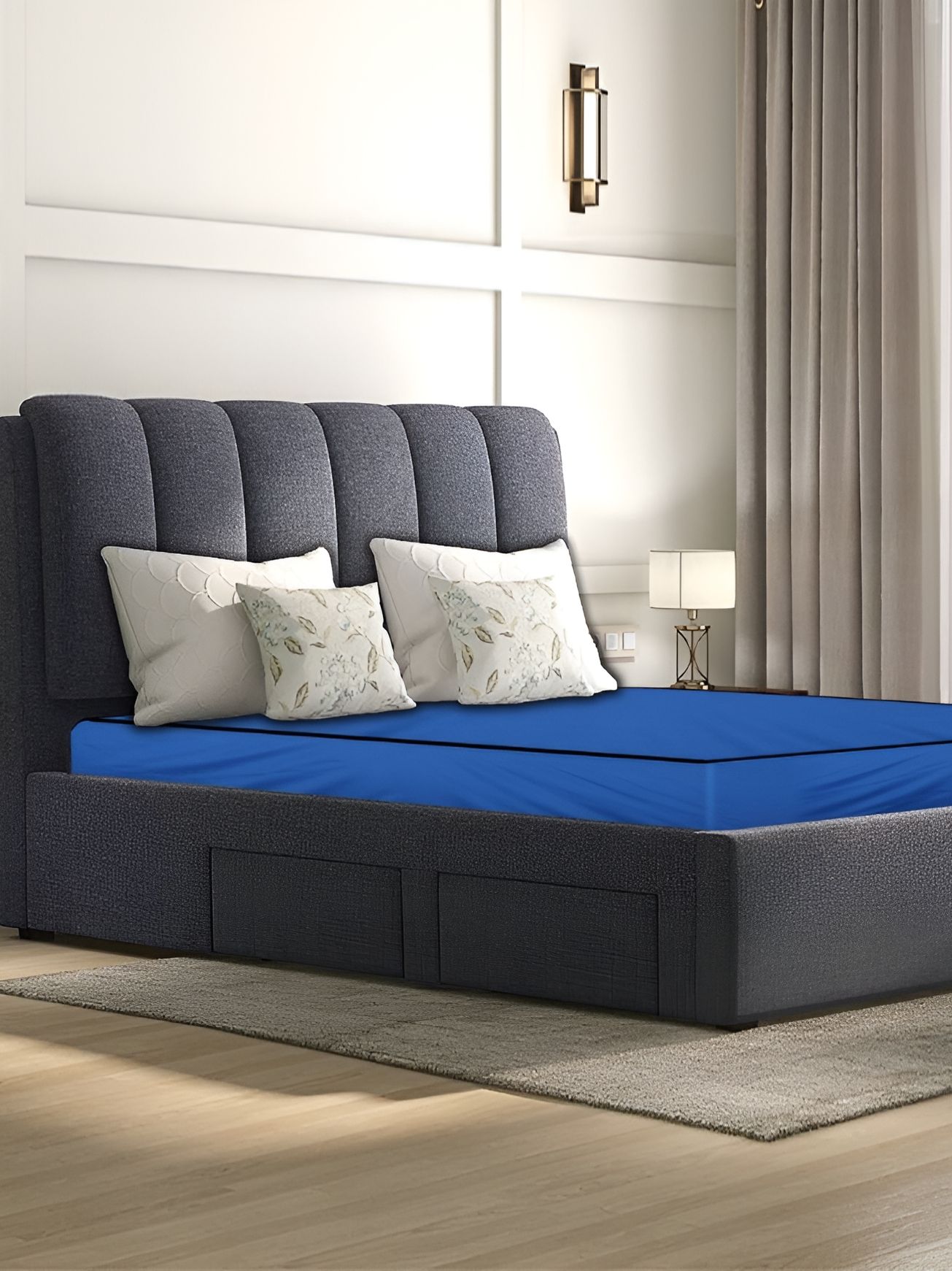 Stylista Blue Cotton Water Resistant Elastic Strap Queen Mattress Protector
