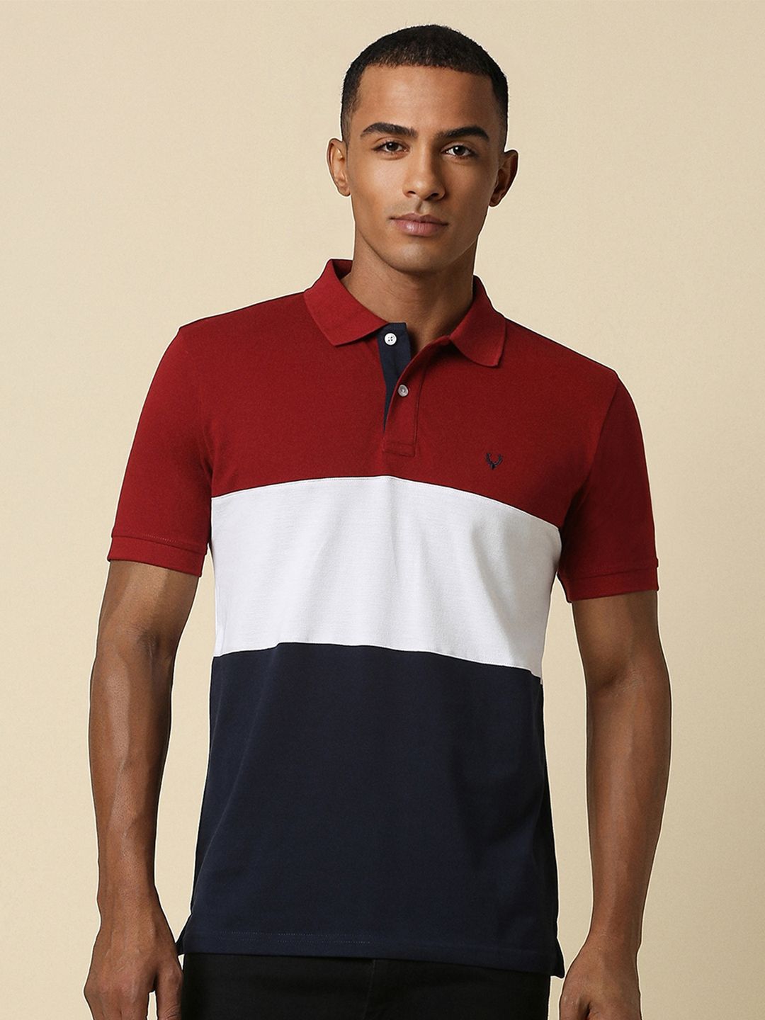 Allen Solly Colourblocked Polo Collar Pure Cotton Casual T-shirt