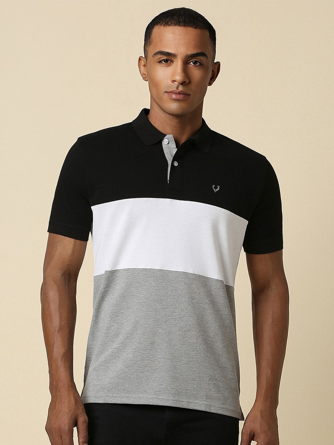 Allen Solly Colourblocked Polo Collar Pure Cotton Casual T-shirt