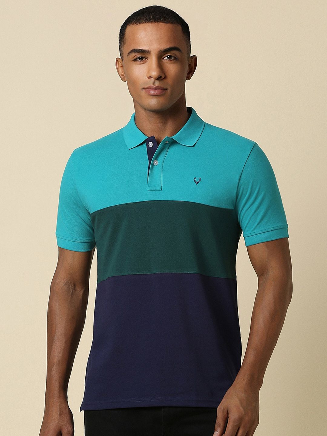 Allen Solly Colourblocked Polo Collar Pure Cotton Casual T-shirt