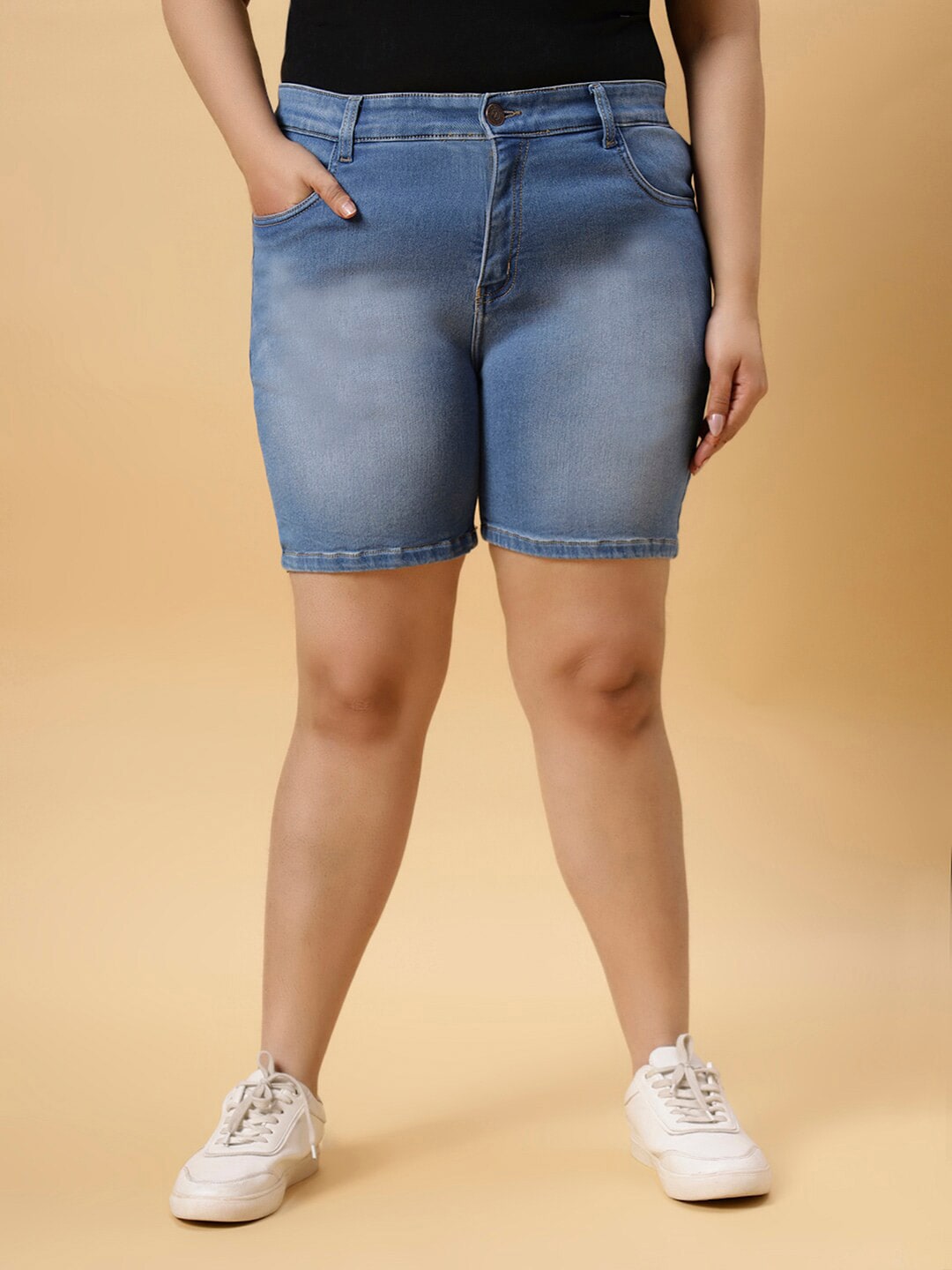 ZUSH Women Plus Size Washed Stretchable Cotton Denim Shorts Price in India