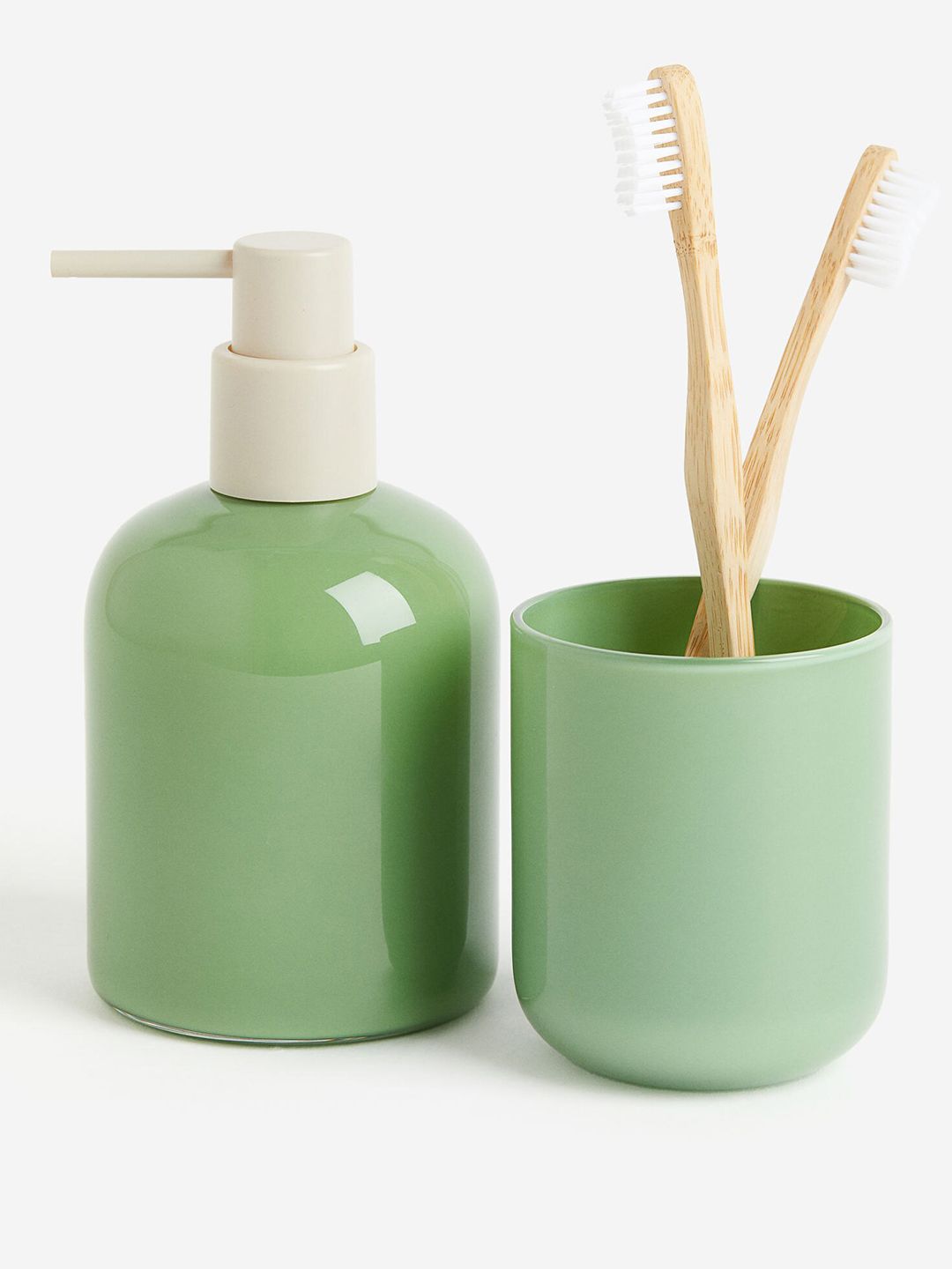 H&M Green Glass Soap Dispenser