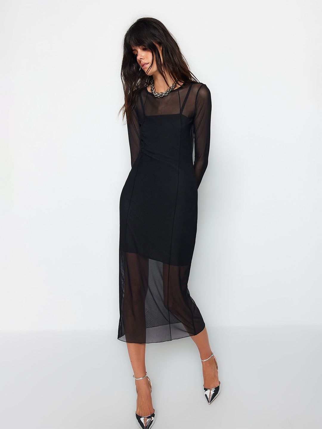 Trendyol Round Neck Fit & Flare Midi Dress
