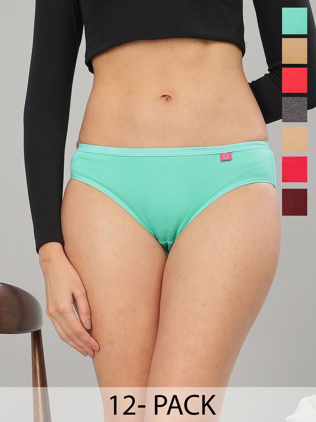 Dollar Missy Pack Of 12 Assorted Anti Microbial Mid-Rise Hipster Briefs