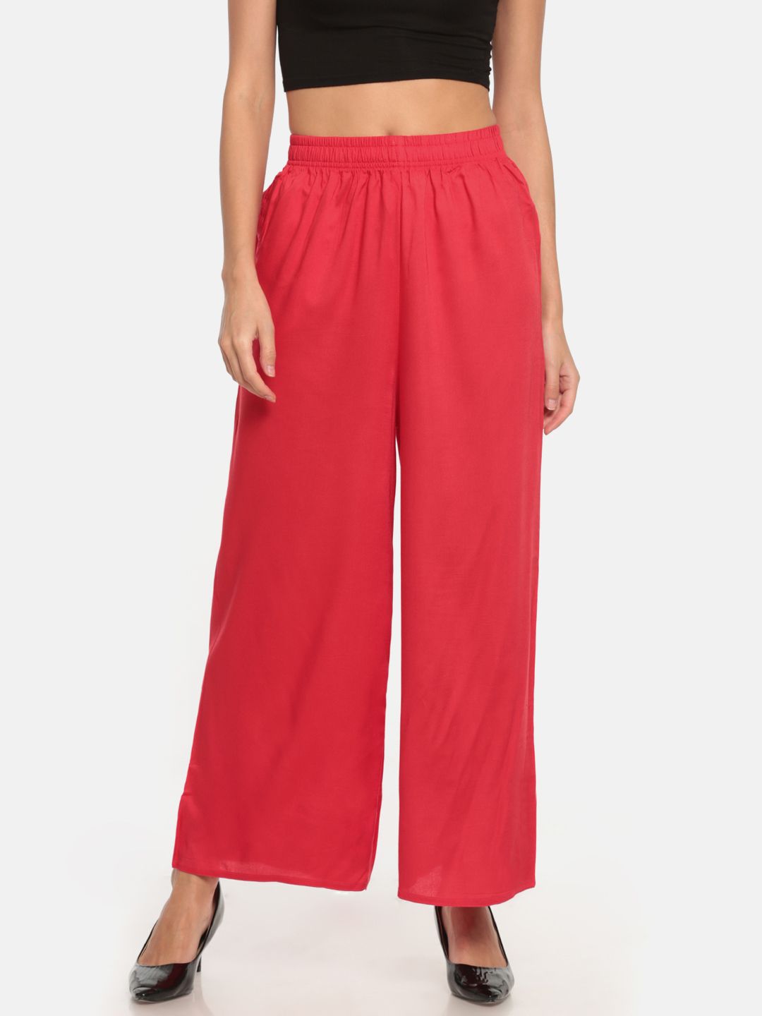 Go Colors Women Red Solid Straight Palazzos Price in India