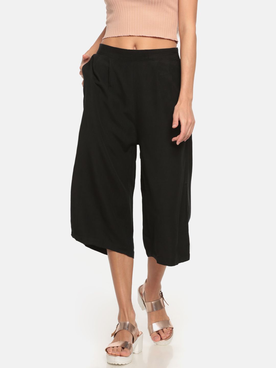 Go Colors Women Black Solid Regular Fit Culottes Price in India