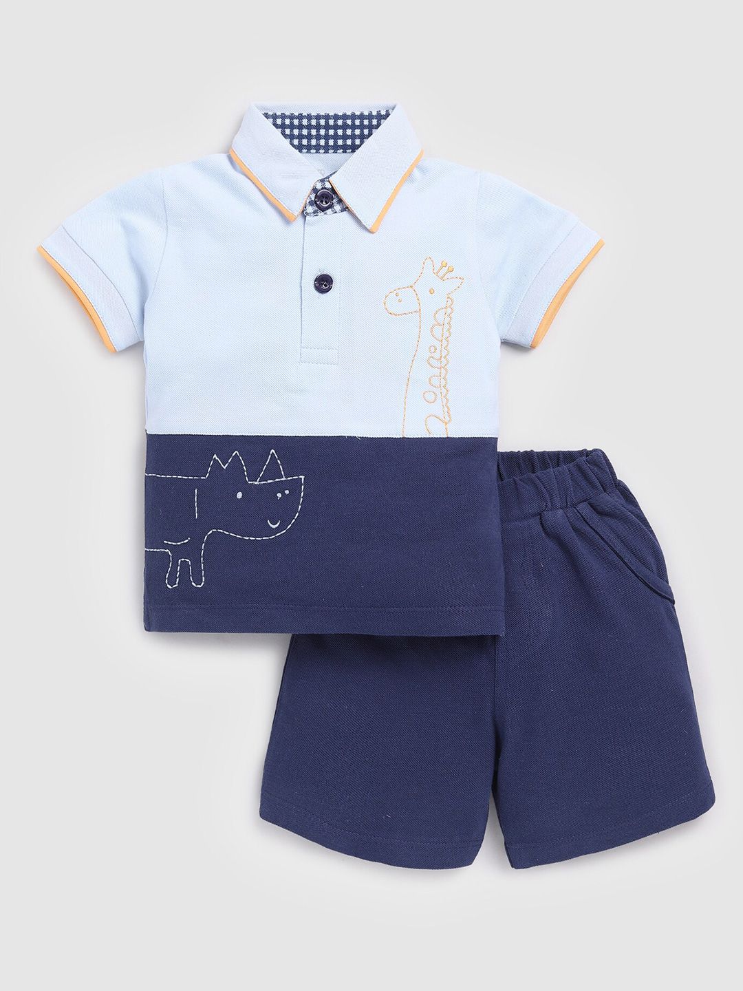 BABY GO Boys Colourblocked Pure Cotton T-shirt with Shorts