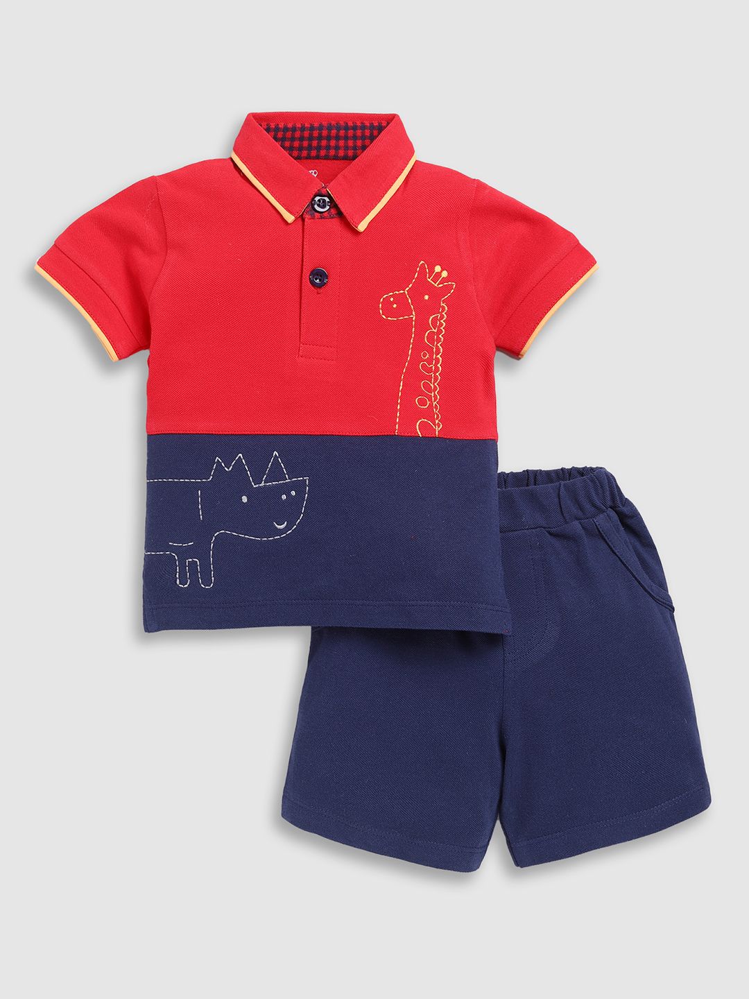 BABY GO Boys Colourblocked Pure Cotton T-shirt with Shorts