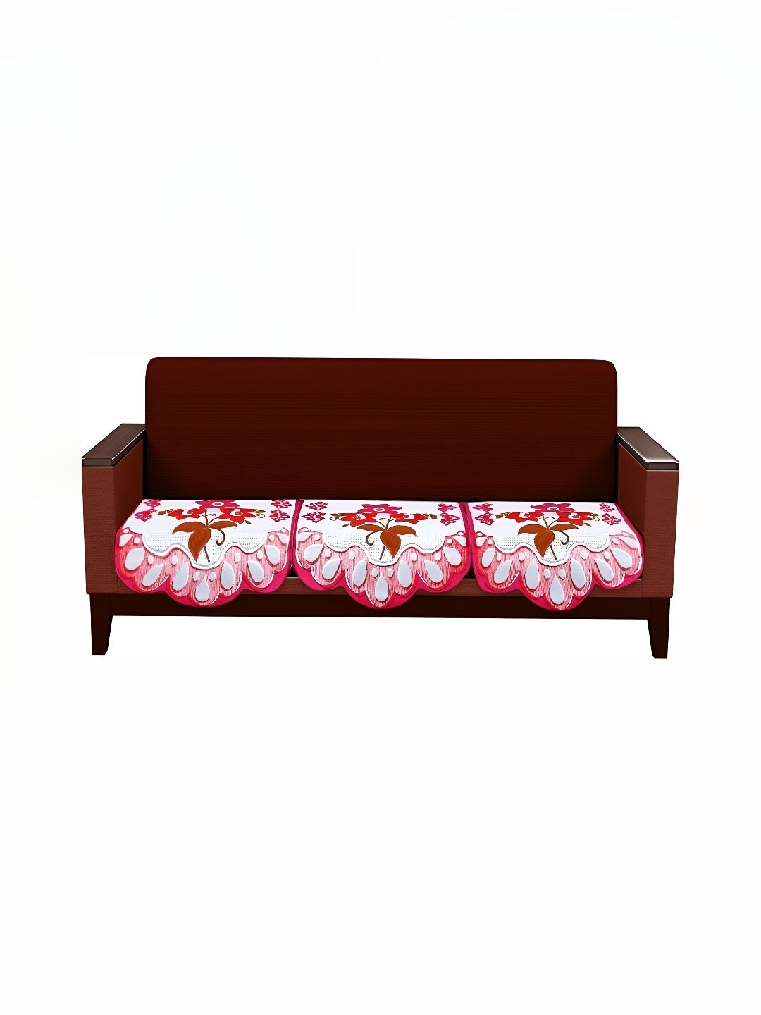 Stylista Floral Pink Cotton Washable 3PC Straight 3 Seater Sofa Cover-68x29In