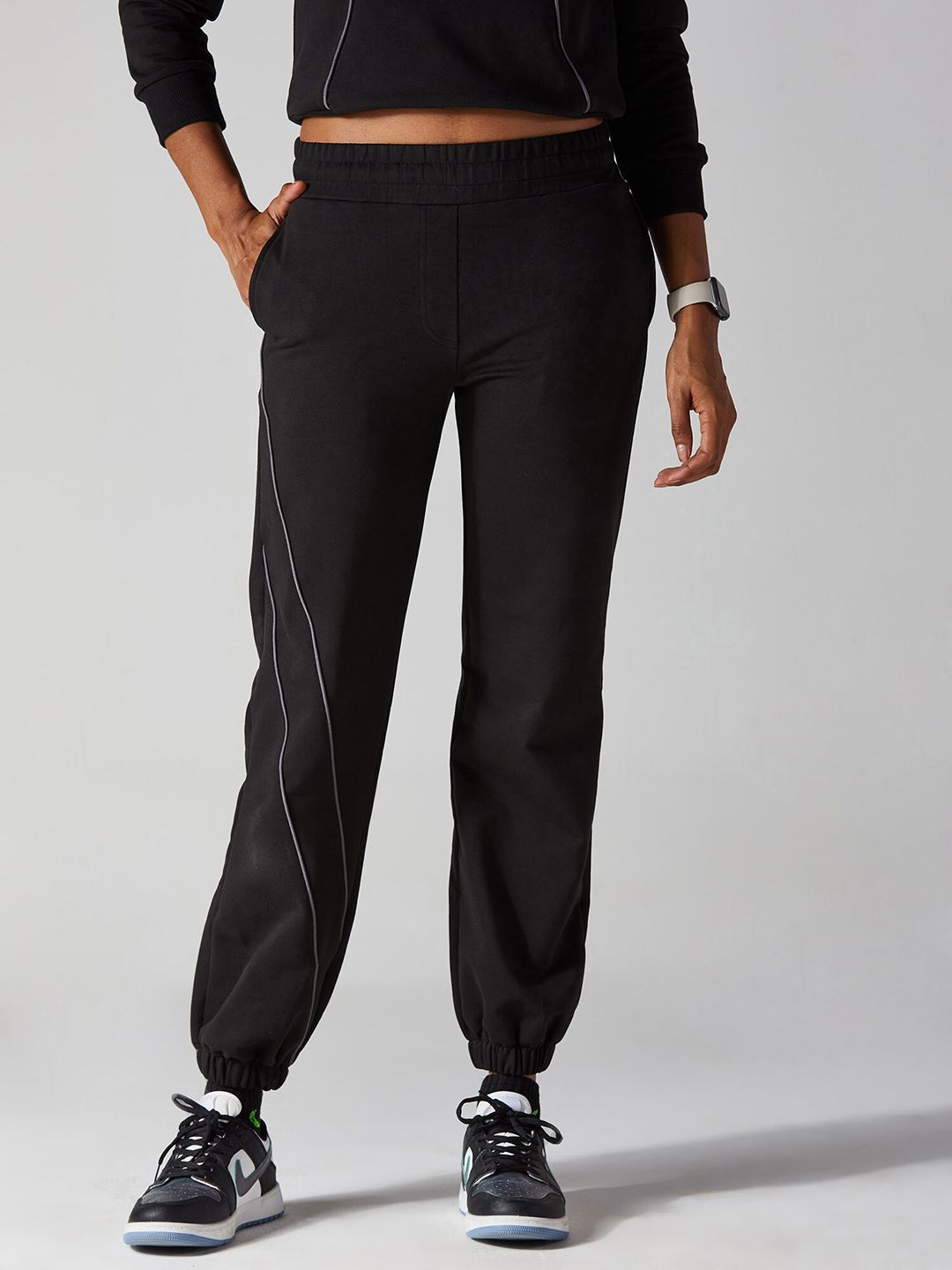 CAVA Women Mid-Rise Plain Cotton Tapered Fit Joggers Trousers Price in India