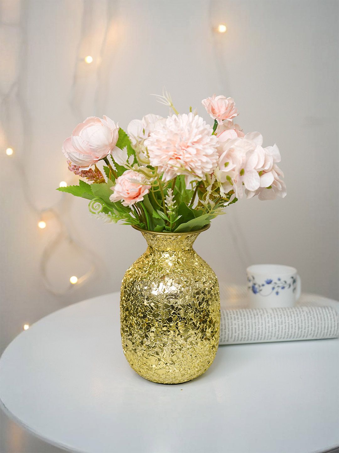 Buy Nostrae by Ekhasa Gold Toned Glitter Finish Metal Flower Vase