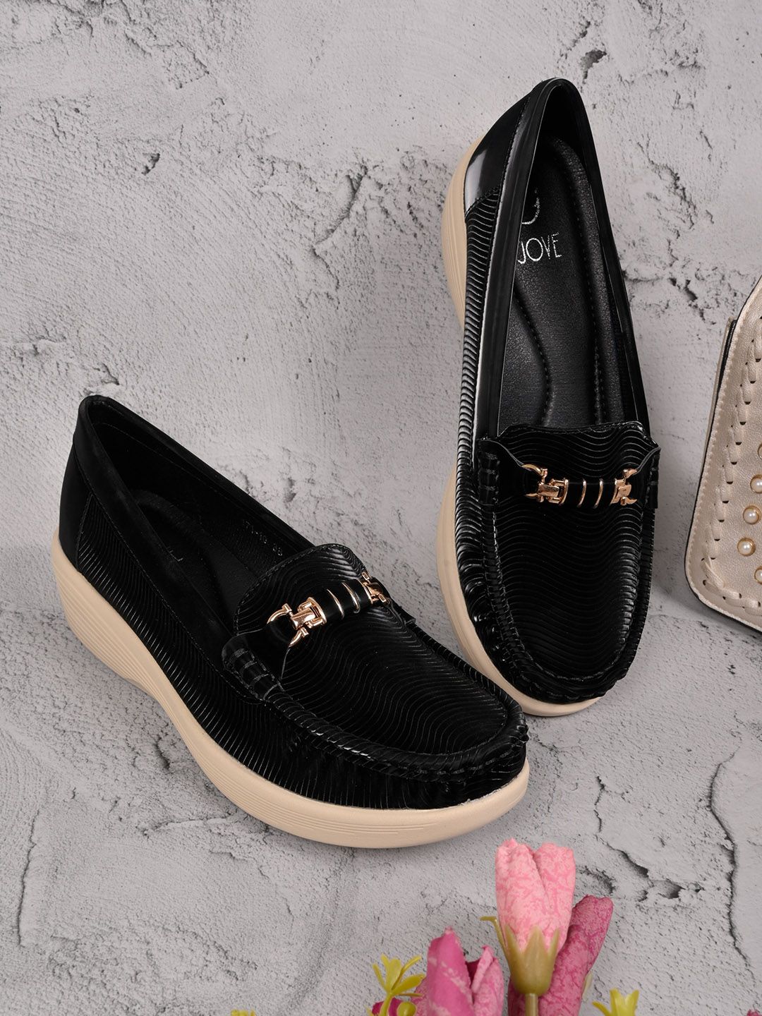 Jove Textured Round Toe Wedge Heel Loafers