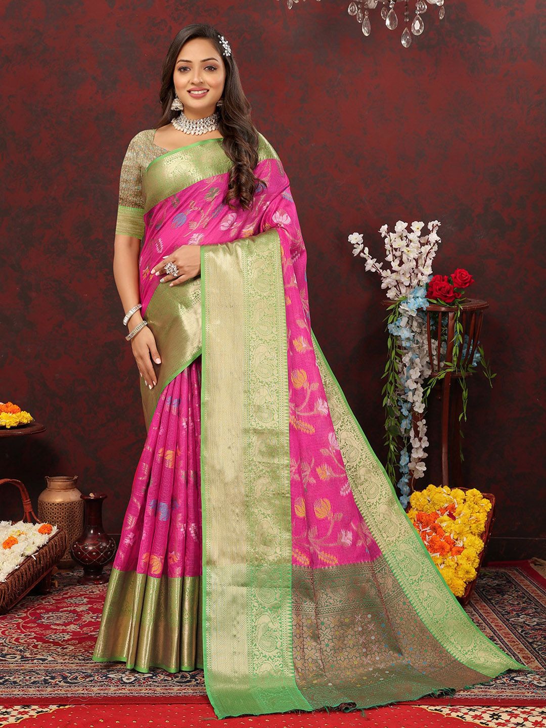 JATRIQQ Woven Design Zari Patola Saree Price in India