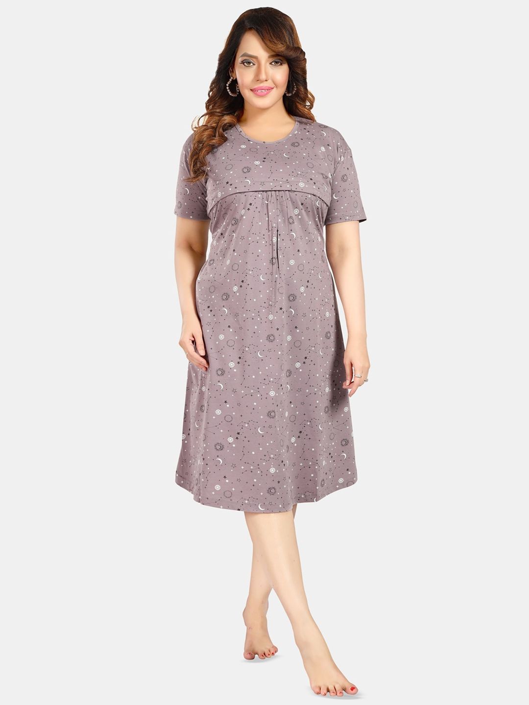 Fabme Maternity Printed Pure Cotton Nightdress
