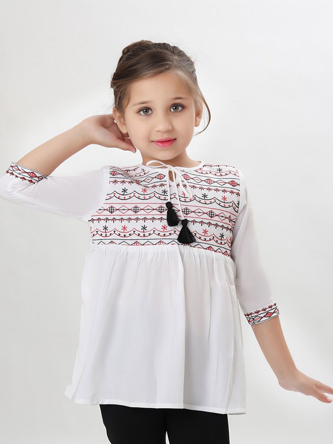 BAESD Kids-Girls Tie-Up Neck Longline Opaque  A-Line Top Price in India