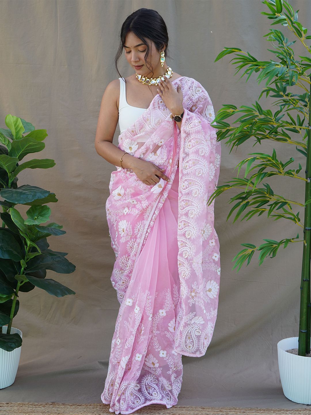MBL Floral Embroidered Organza Saree Price in India