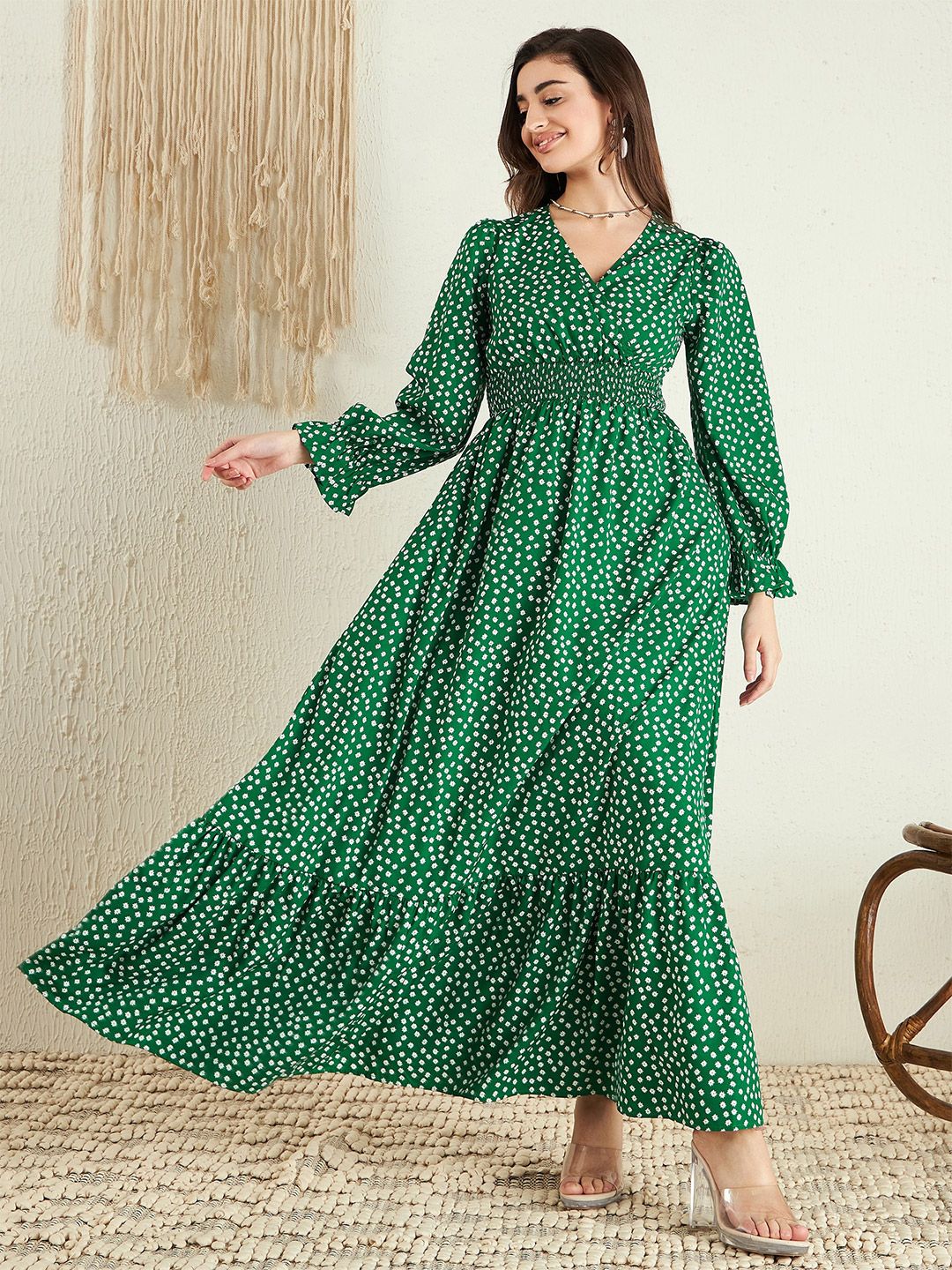 Berrylush Floral Printed Puff Sleeve Maxi Dress Price in India