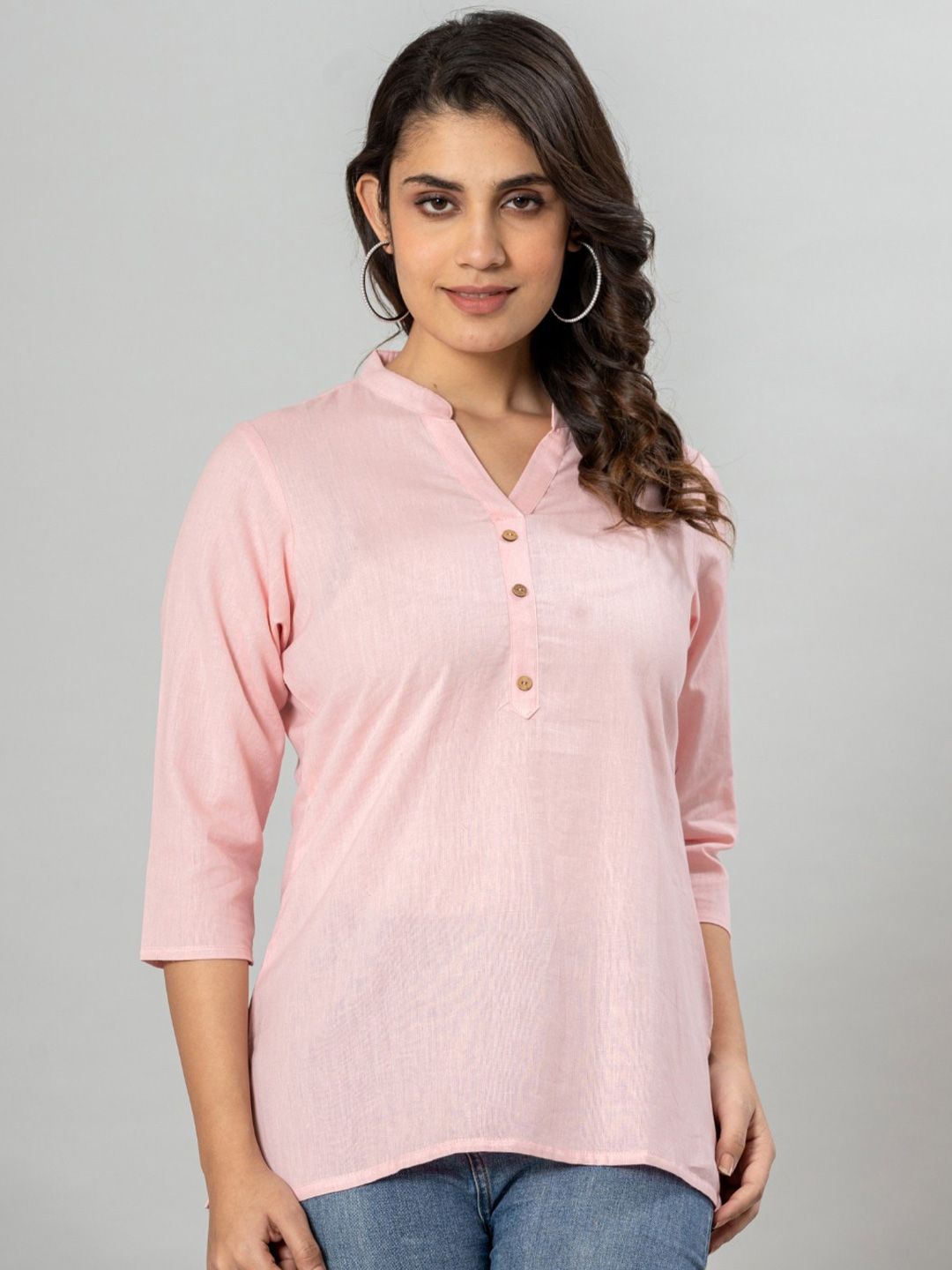 VEDANA Mandarin Collar Cotton Shirt Style Top Price in India
