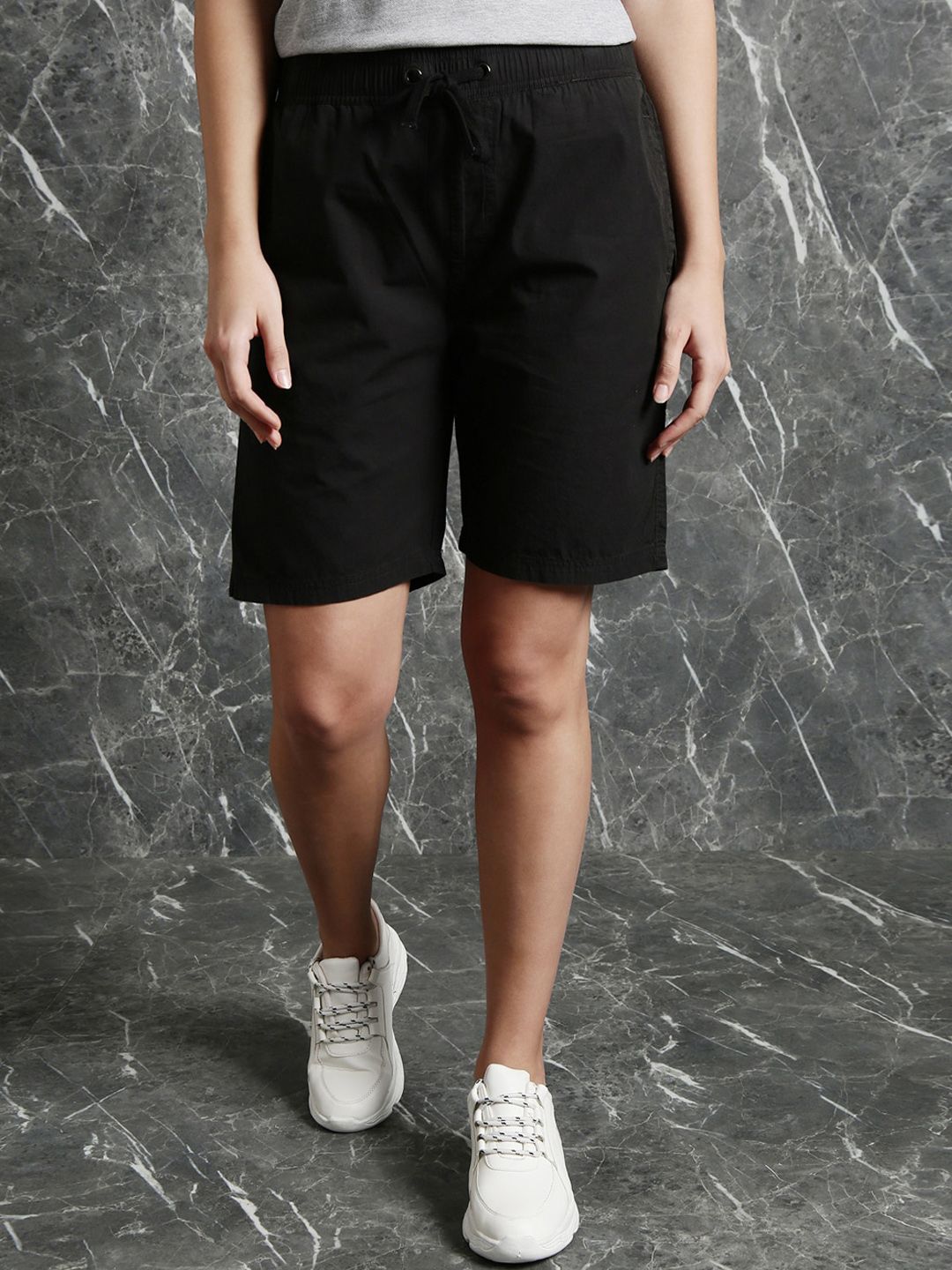 Breakbounce Black Women Slim Fit Low-Rise Cotton Shorts Price in India