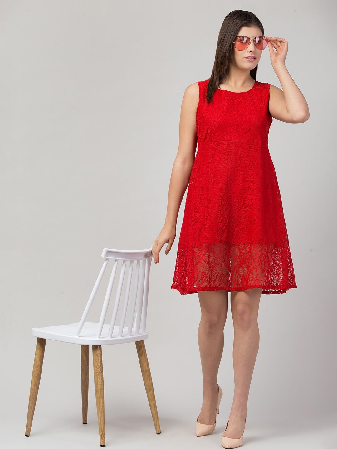 ADDICTED ATTIRE Round Neck Net A-Line Dress
