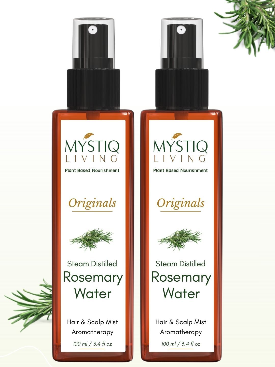 MYSTIQ LIVING Originals Set Of 2 Rosemary Water Mist Spray for Hair Growth - 100ml Each