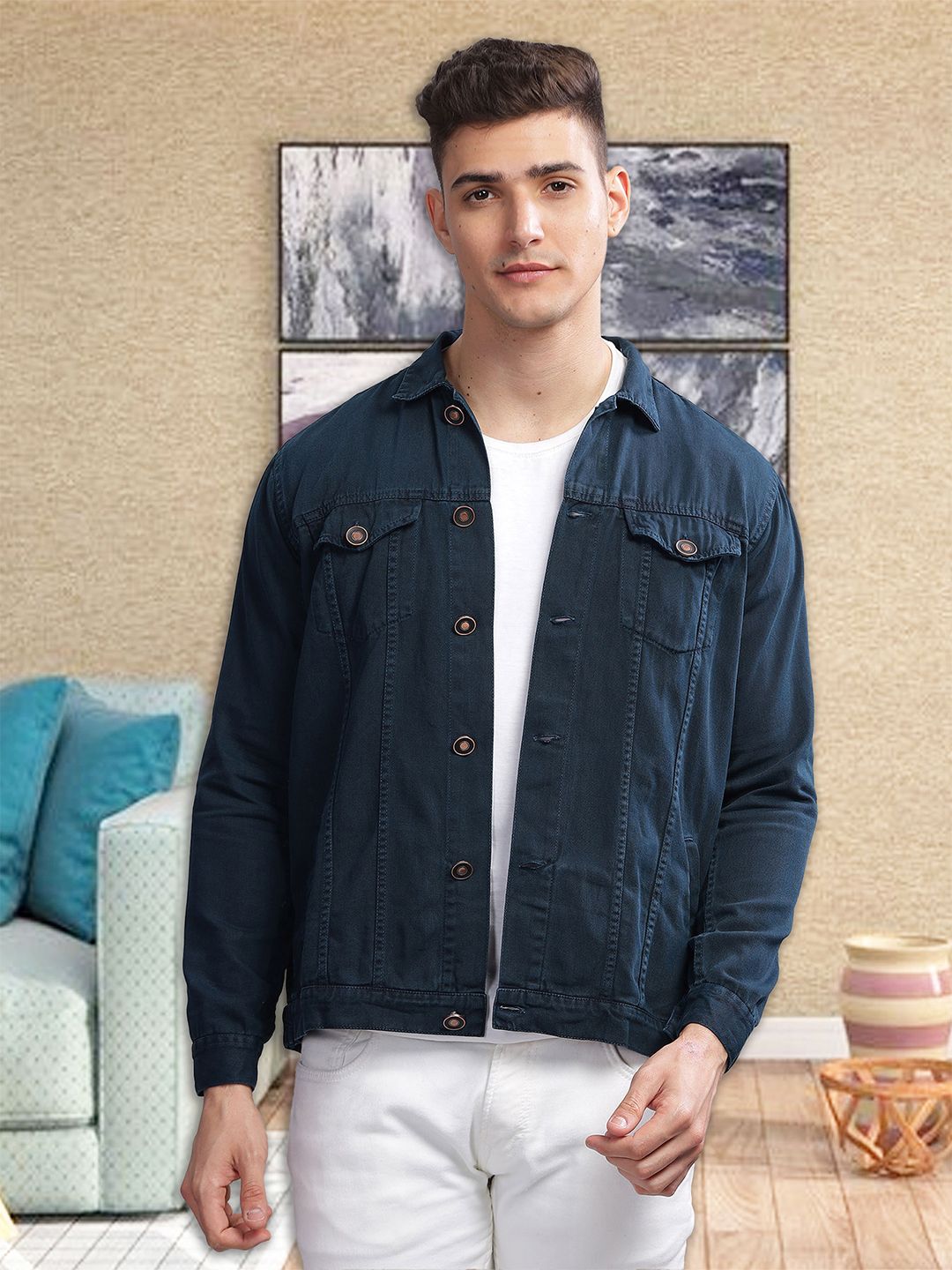Kuons Avenue Spread Collar Long Sleeves Denim Jacket