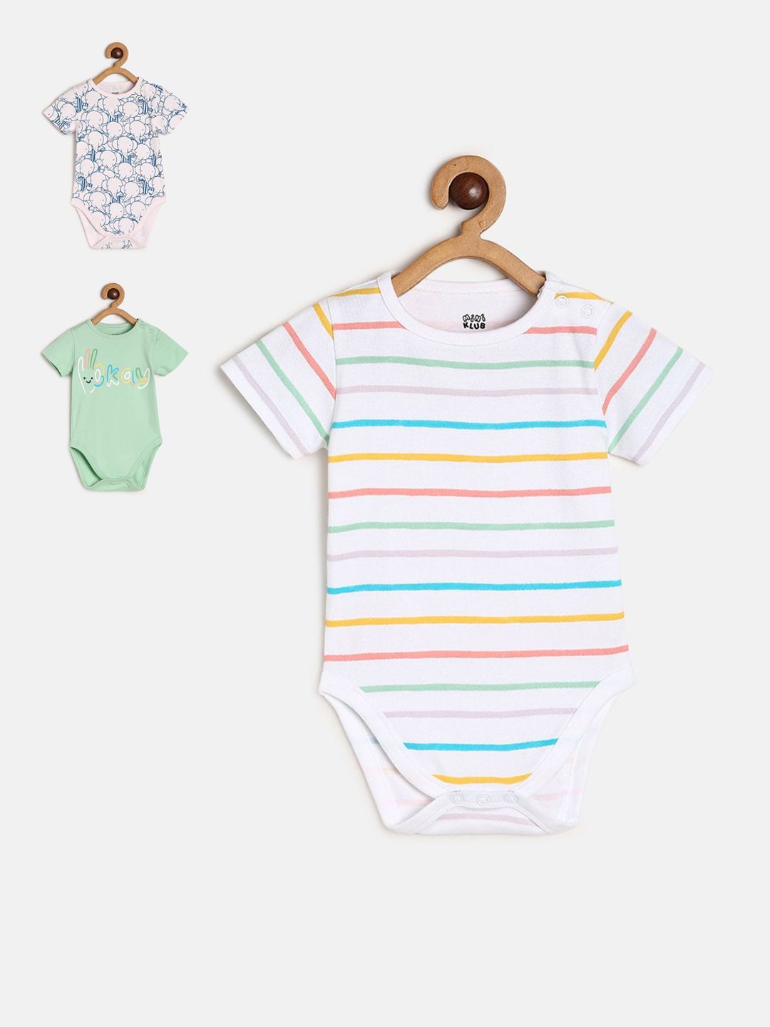 MINI KLUB Infant Boys Pack Of 3 Pure Cotton Bodysuits