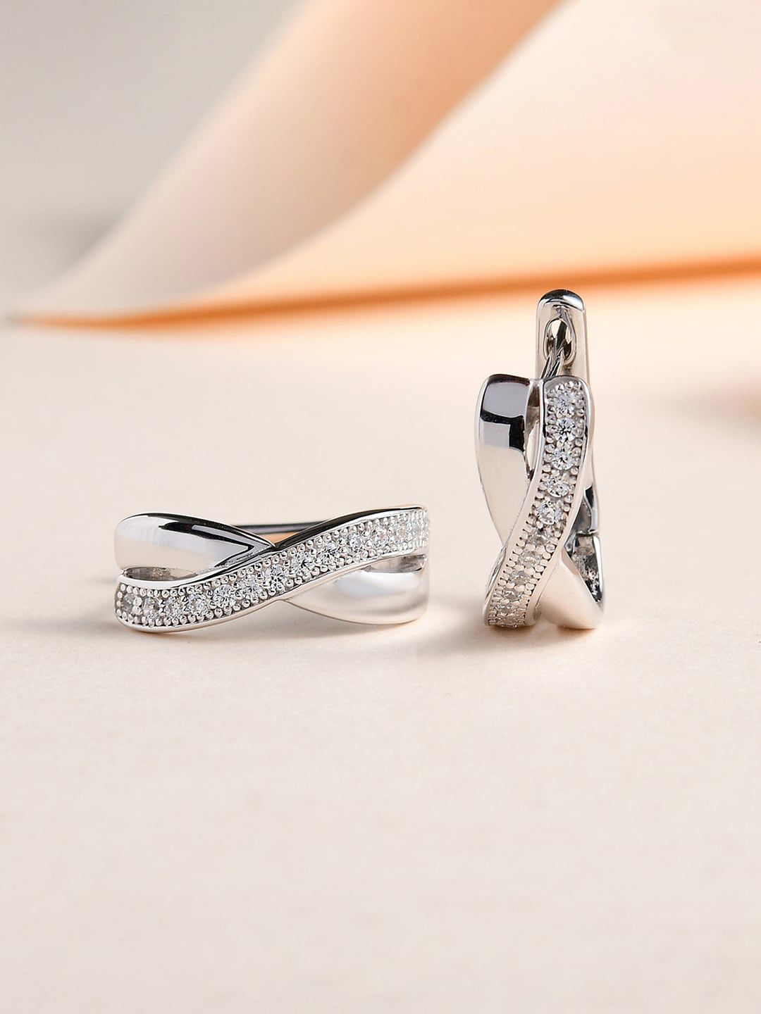 Ornate Jewels 925 Sterling Silver American Diamond Hoop Earrings