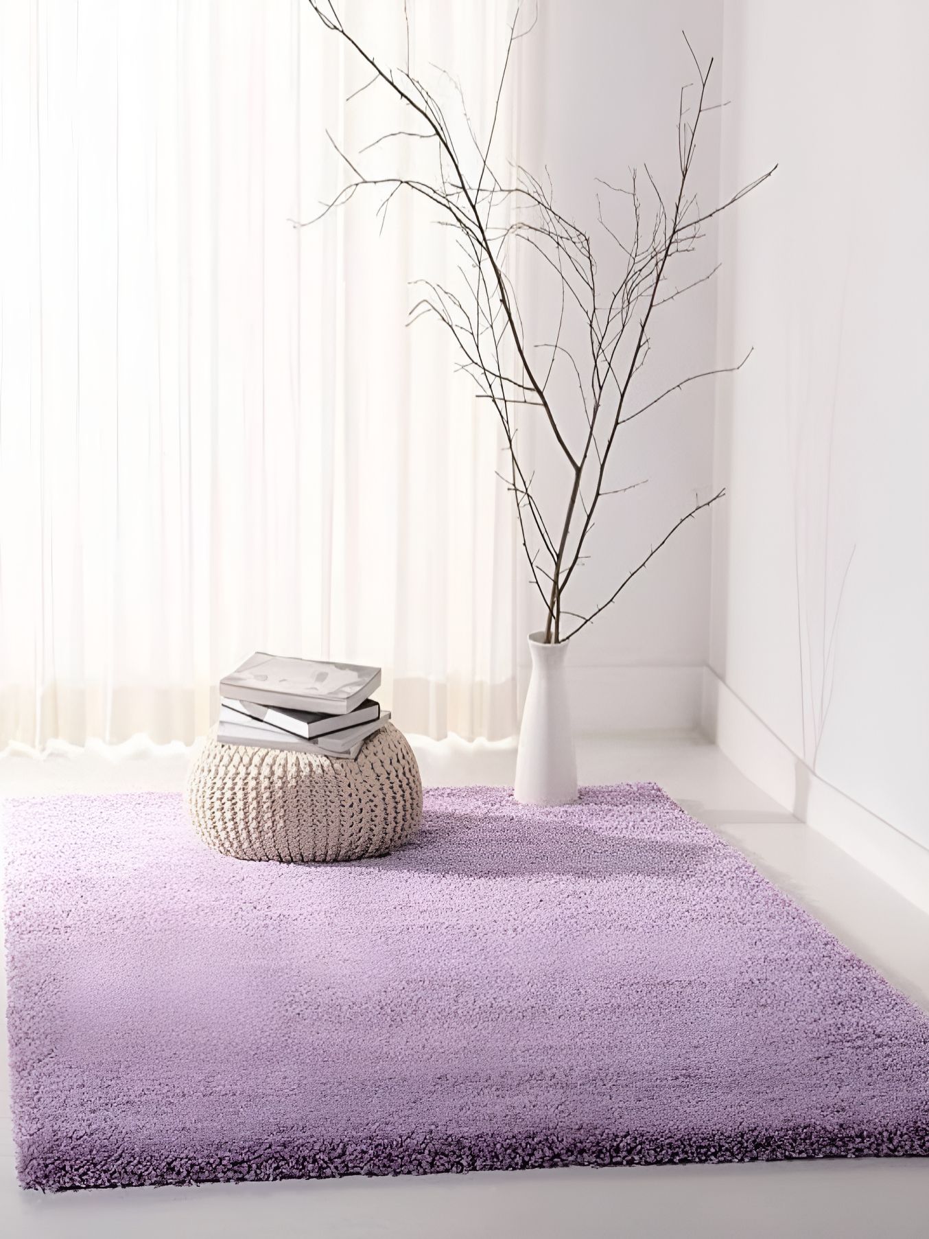 Shopgallery Shopgallery Lavender Textured Anti Skid Rectangle Shaggy Carpet