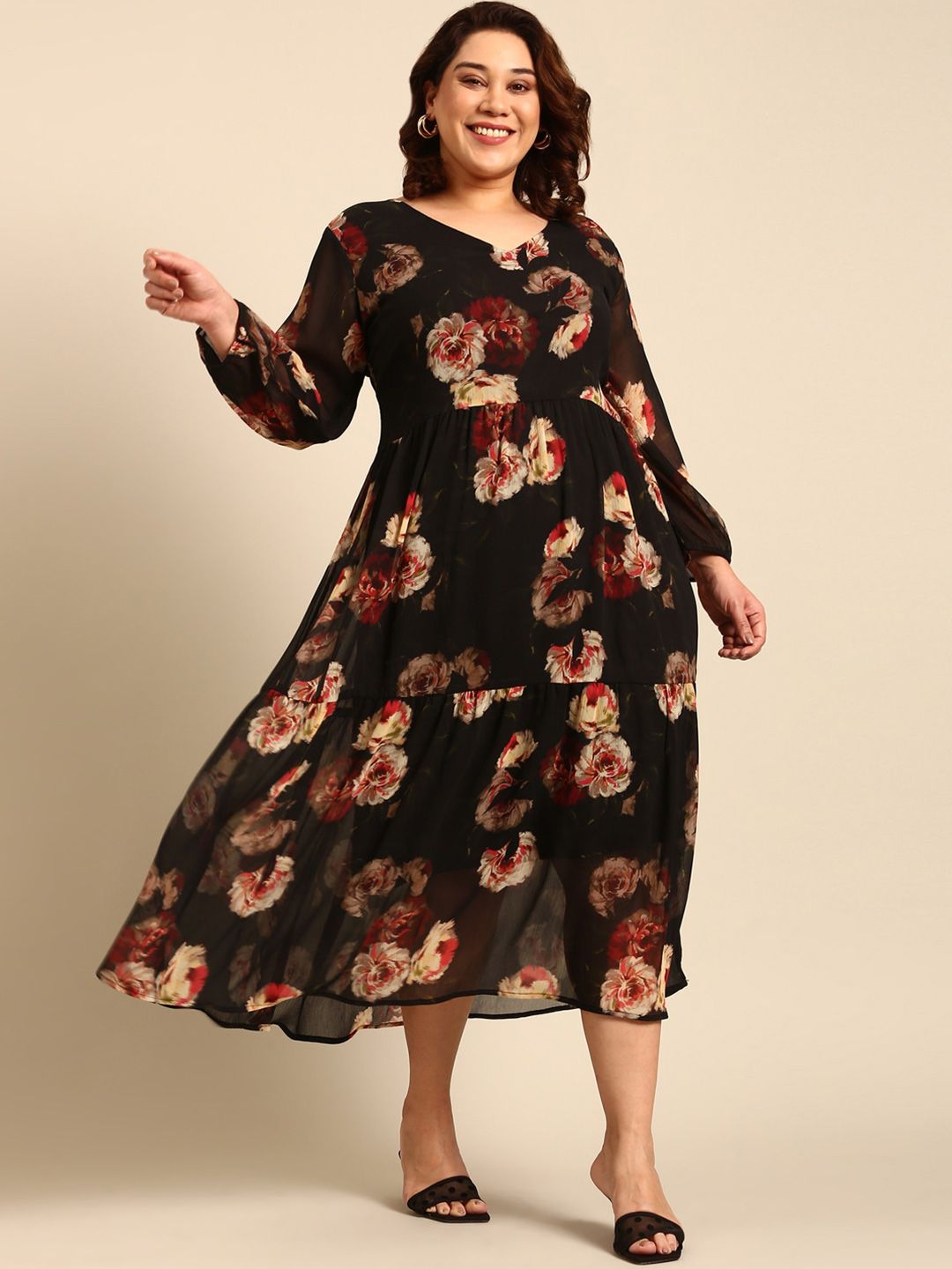 The Pink Moon Floral Print Chiffon Fit & Flare Dress Price in India