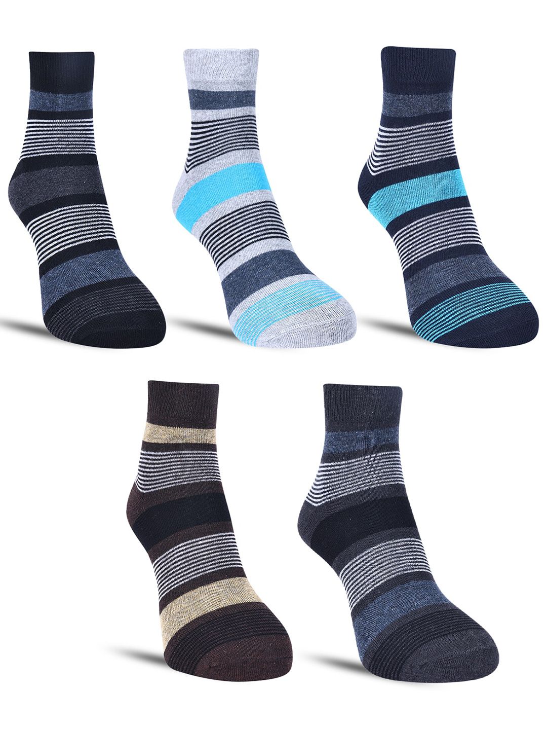 Dollar Socks Men Pack of 5 Striped Cotton Above Ankle-Length Socks