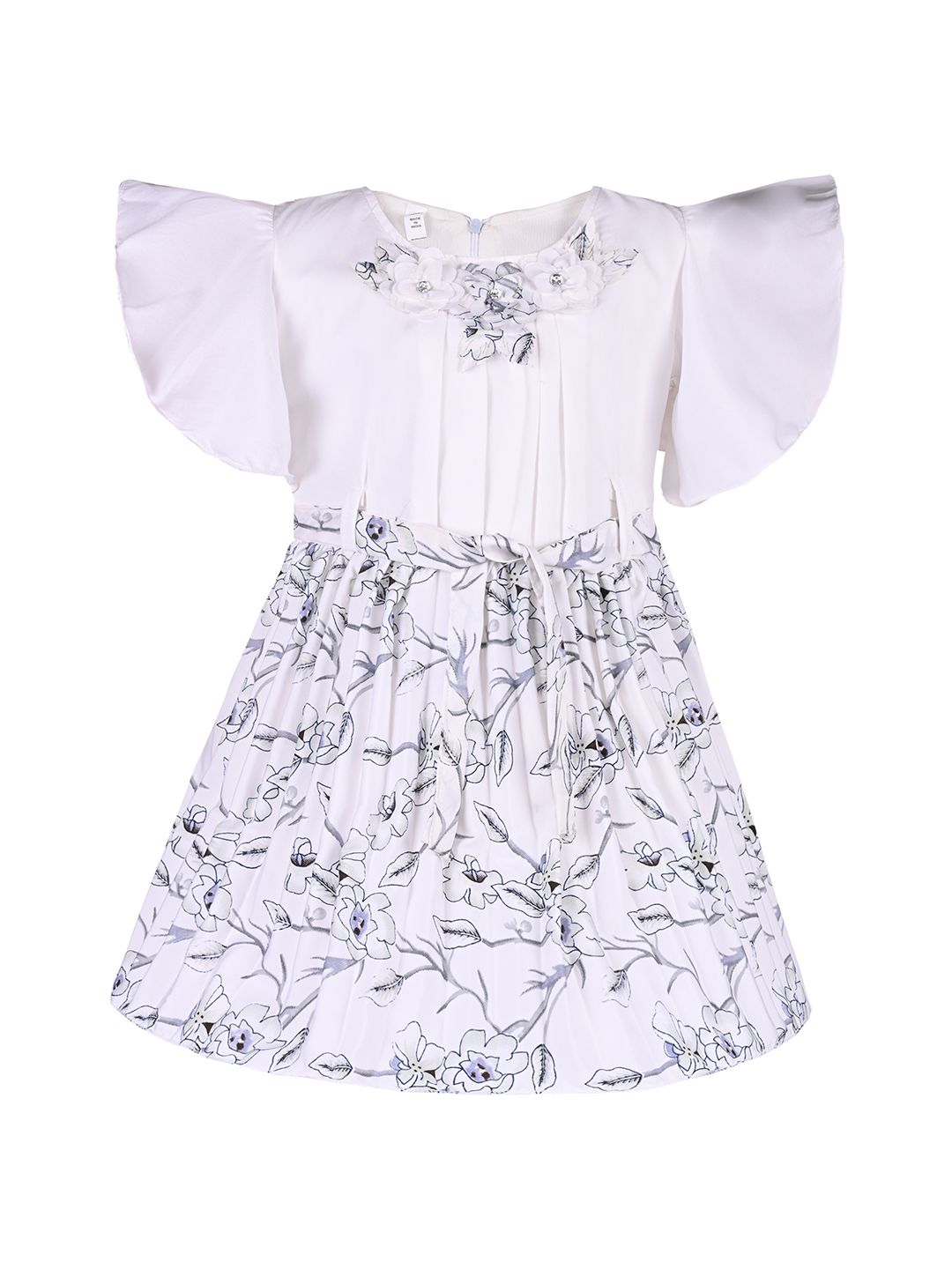 Wish Karo Girls  Floral Print Flared Sleeve Satin Fit & Flare Dress