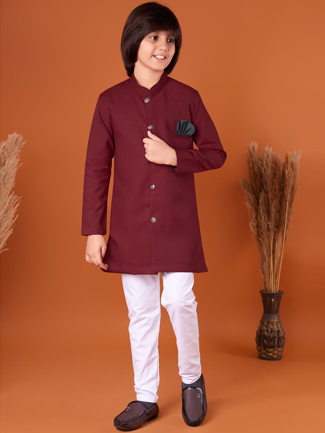 BAESD Boys Mandarin Collar Regular Straight Kurta with Pyjamas