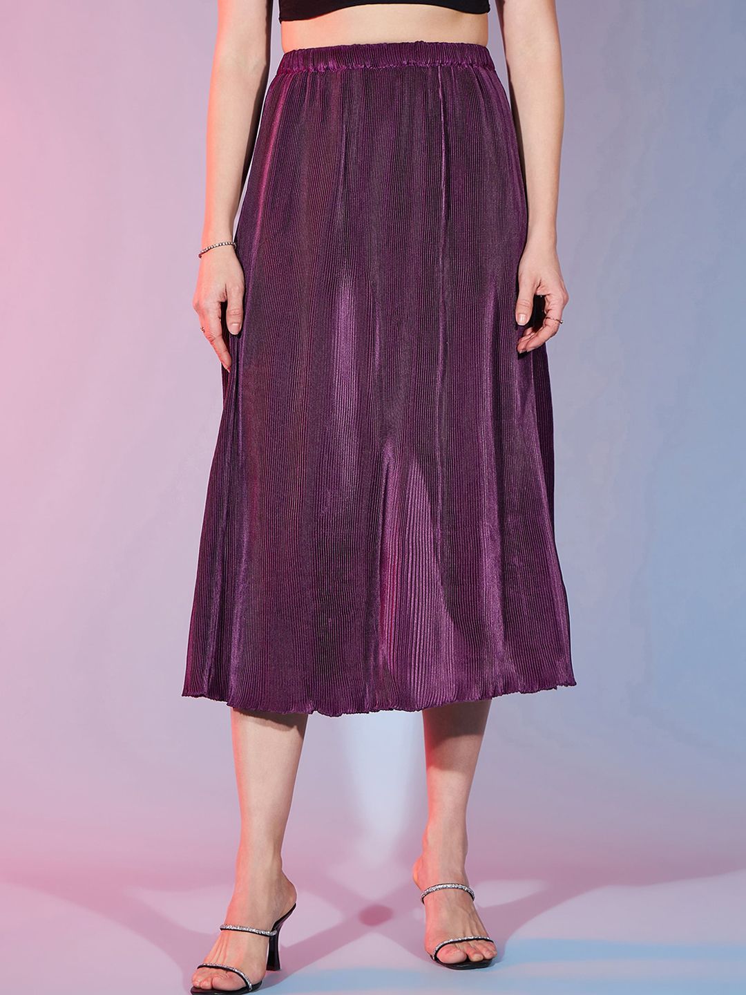 DressBerry Purple Flared Midi Skirts