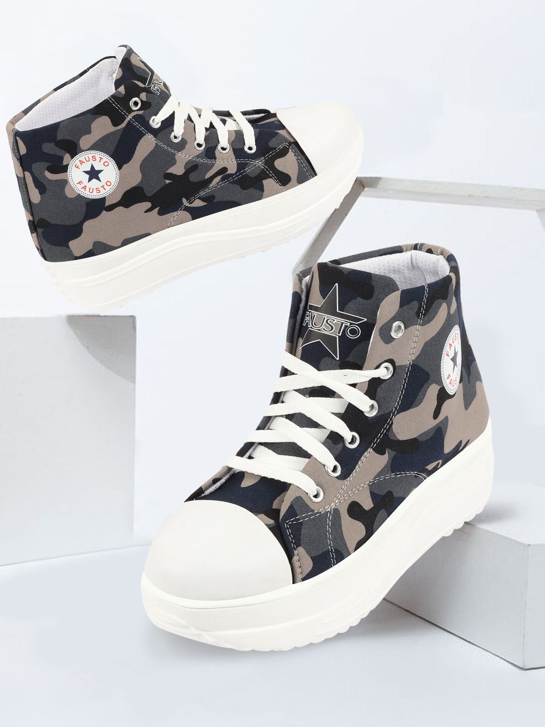 FAUSTO Women Printed Mid-Top Lightweight Sneakers