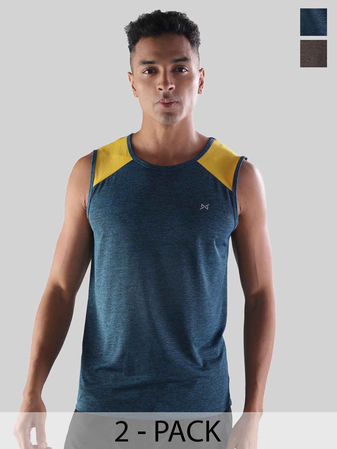 Force NXT Men Microfiber Anti Viral Anti Odour Cool Pack Of 2 Sports Muscle T-Shirt