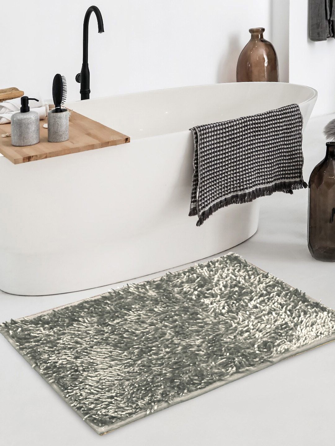 Cortina Grey Patterned Microfiber Bath Rugs