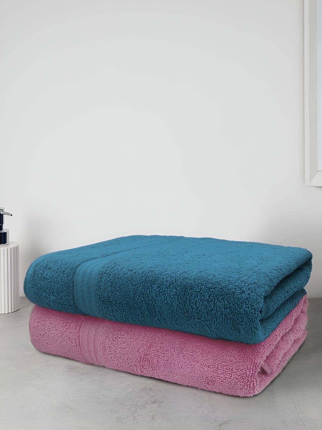 Aura Teal & Pink 2 Pieces Terry Cotton 500 GSM Towel Set