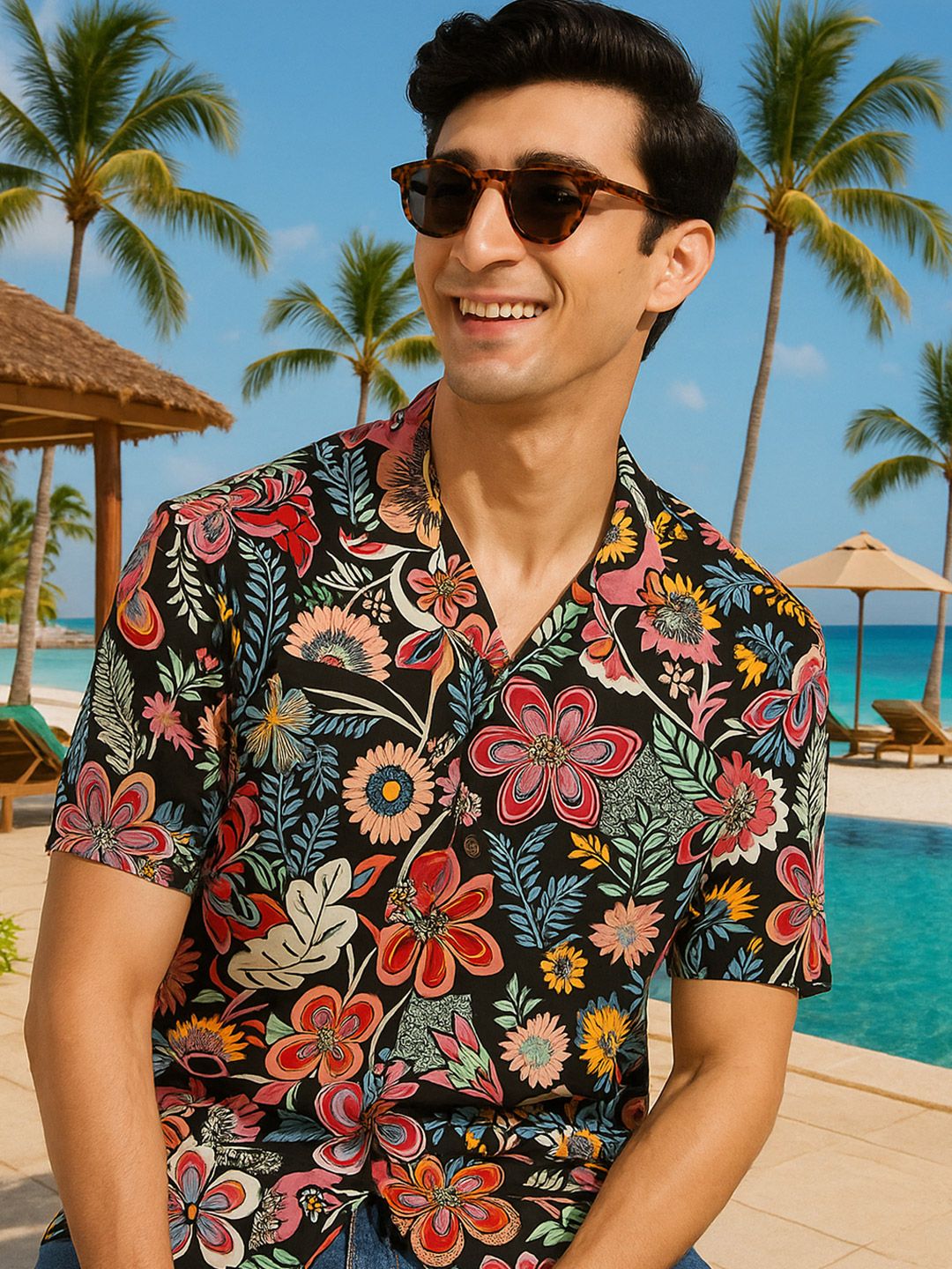 Hancock Relaxed Floral Printed Cuban Collar Short Sleeves Casual Shirt