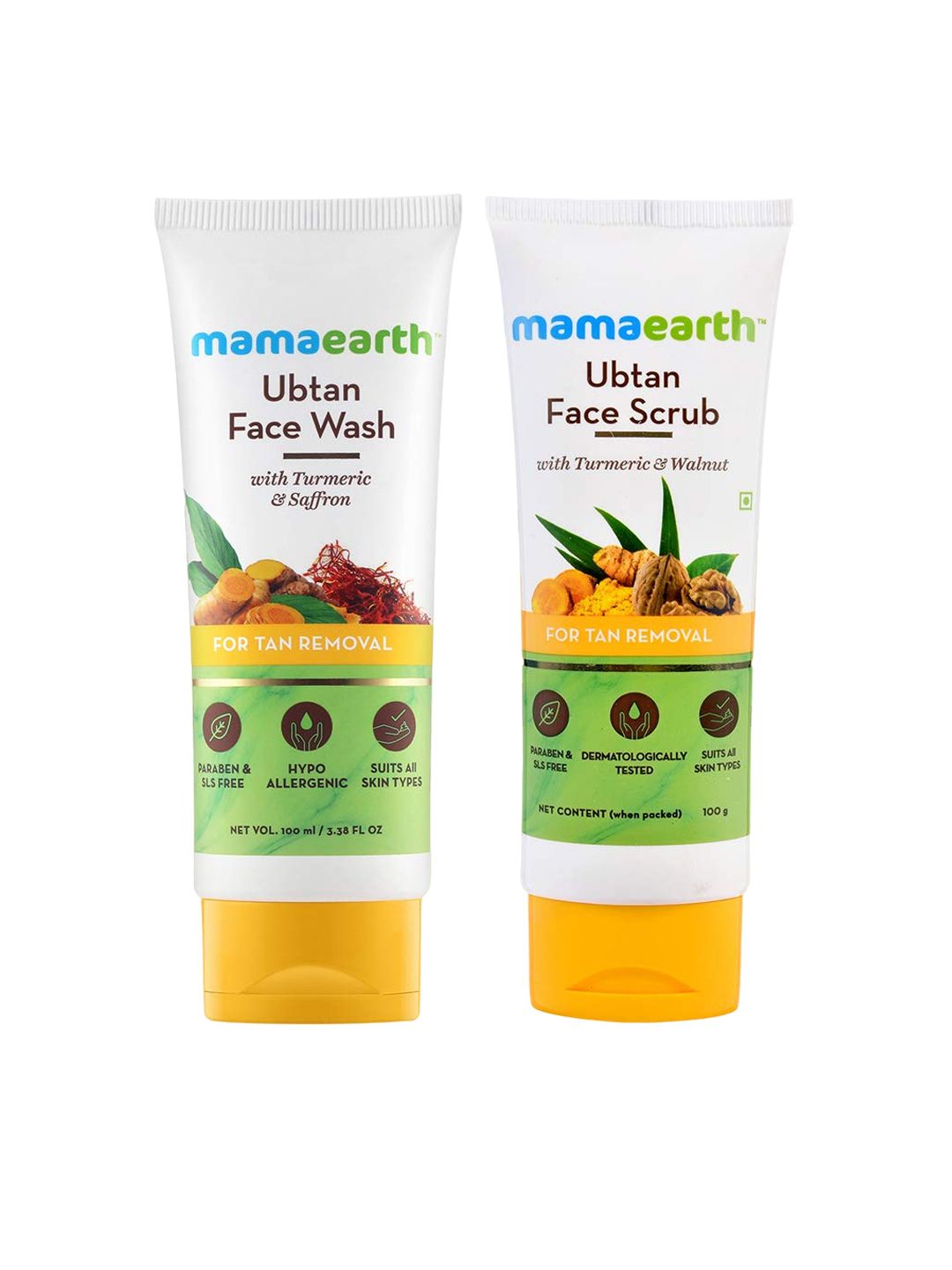Mamaearth Set of Ubtan for Tan Removal Face Wash - 100 ml & Face Scrub - 100 g